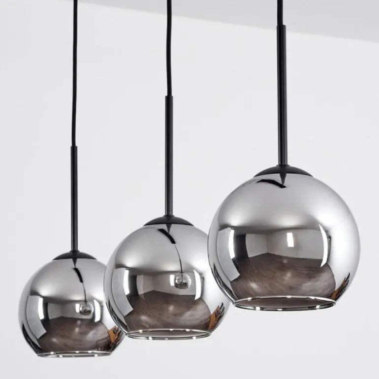 Suspension Verre 15 cm Koyoto Chrome, Fumé, 3 lumières