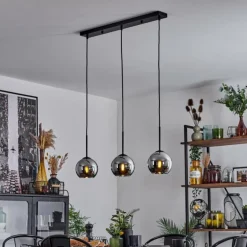 Suspension Verre 15 cm Koyoto Chrome, Fumé, 3 lumières