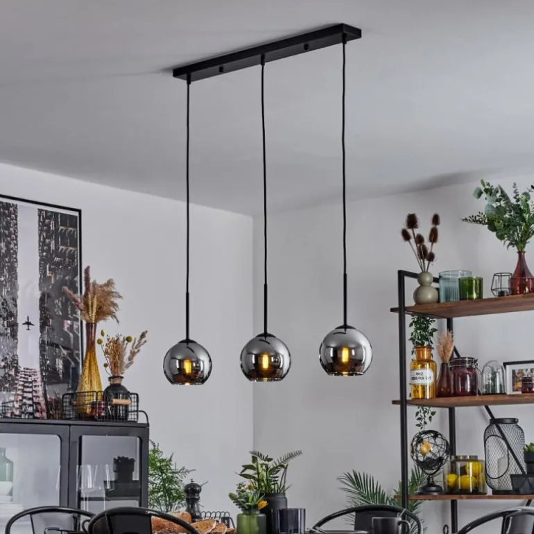 Suspension Verre 15 cm Koyoto Chrome, Fumé, 3 lumières