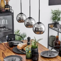 Suspension Verre 15 cm Koyoto Chrome, Fumé, 3 lumières