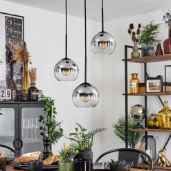 Suspension Verre 15 cm Koyoto Chrome, Clair, Fumé, 3 lumières