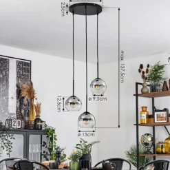 Suspension Verre 15 cm Koyoto Chrome, Clair, Fumé, 3 lumières