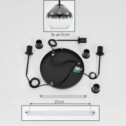 Suspension Verre 15 cm Koyoto Chrome, Clair, Fumé, 3 lumières