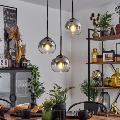 Suspension Verre 15 cm Koyoto Chrome, Clair, Fumé, 3 lumières