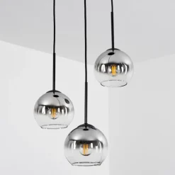 Suspension Verre 15 cm Koyoto Chrome, Clair, Fumé, 3 lumières