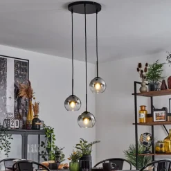 Suspension Verre 15 cm Koyoto Chrome, Clair, Fumé, 3 lumières