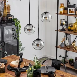 Suspension Verre 15 cm Koyoto Chrome, Clair, Fumé, 3 lumières