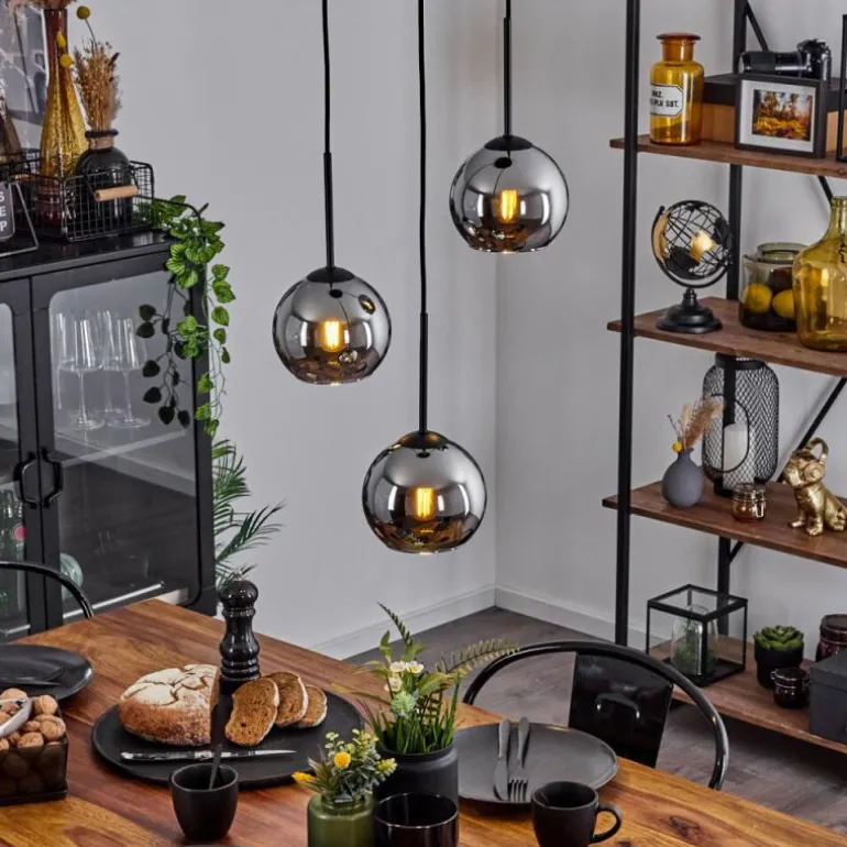 Suspension Verre 15 cm Koyoto Chrome, Fumé, 3 lumières