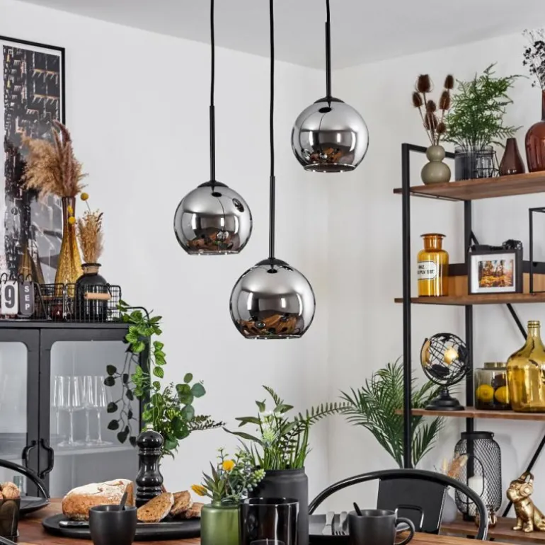 Suspension Verre 15 cm Koyoto Chrome, Fumé, 3 lumières