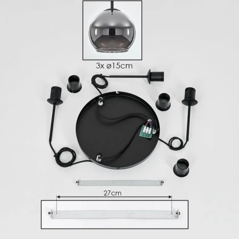 Suspension Verre 15 cm Koyoto Chrome, Fumé, 3 lumières