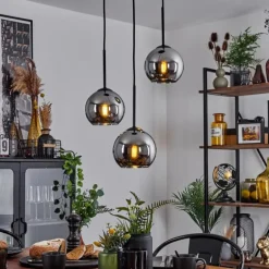 Suspension Verre 15 cm Koyoto Chrome, Fumé, 3 lumières