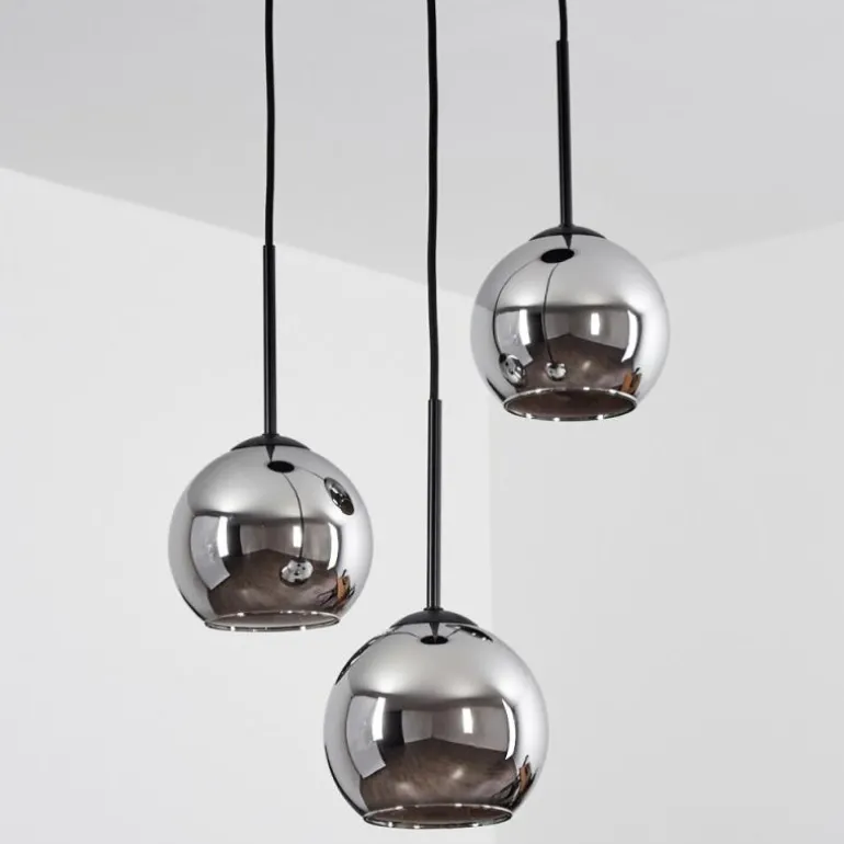 Suspension Verre 15 cm Koyoto Chrome, Fumé, 3 lumières