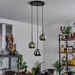 Suspension Verre 15 cm Koyoto Chrome, Fumé, 3 lumières