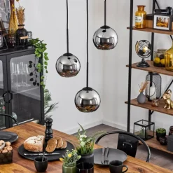 Suspension Verre 15 cm Koyoto Chrome, Fumé, 3 lumières