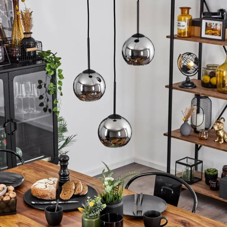 Suspension Verre 15 cm Koyoto Chrome, Fumé, 3 lumières