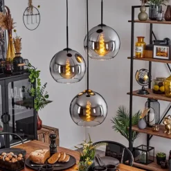 Suspension Verre 25 cm Koyoto Chrome, Clair, Fumé, 3 lumières