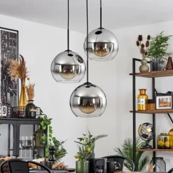 Suspension Verre 25 cm Koyoto Chrome, Clair, Fumé, 3 lumières