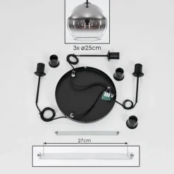 Suspension Verre 25 cm Koyoto Chrome, Clair, Fumé, 3 lumières