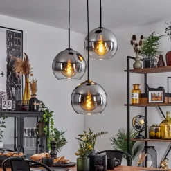 Suspension Verre 25 cm Koyoto Chrome, Clair, Fumé, 3 lumières