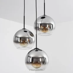 Suspension Verre 25 cm Koyoto Chrome, Clair, Fumé, 3 lumières