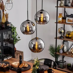 Suspension Verre 25 cm Koyoto Chrome, Fumé, 3 lumières