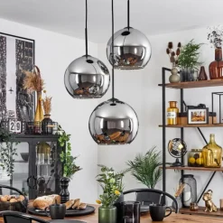 Suspension Verre 25 cm Koyoto Chrome, Fumé, 3 lumières