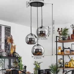 Suspension Verre 25 cm Koyoto Chrome, Fumé, 3 lumières