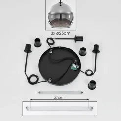 Suspension Verre 25 cm Koyoto Chrome, Fumé, 3 lumières