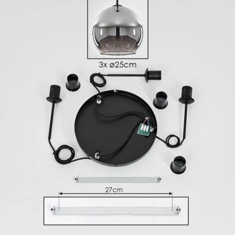 Suspension Verre 25 cm Koyoto Chrome, Fumé, 3 lumières