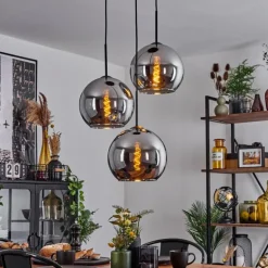 Suspension Verre 25 cm Koyoto Chrome, Fumé, 3 lumières