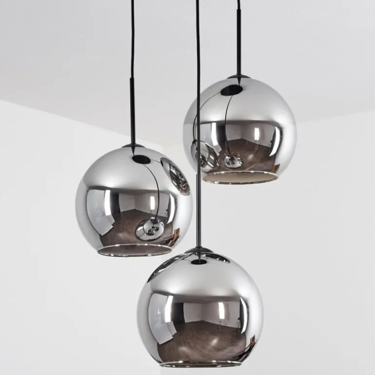 Suspension Verre 25 cm Koyoto Chrome, Fumé, 3 lumières