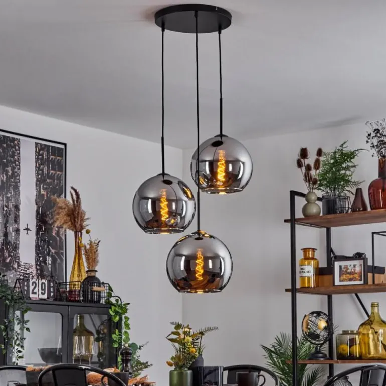 Suspension Verre 25 cm Koyoto Chrome, Fumé, 3 lumières