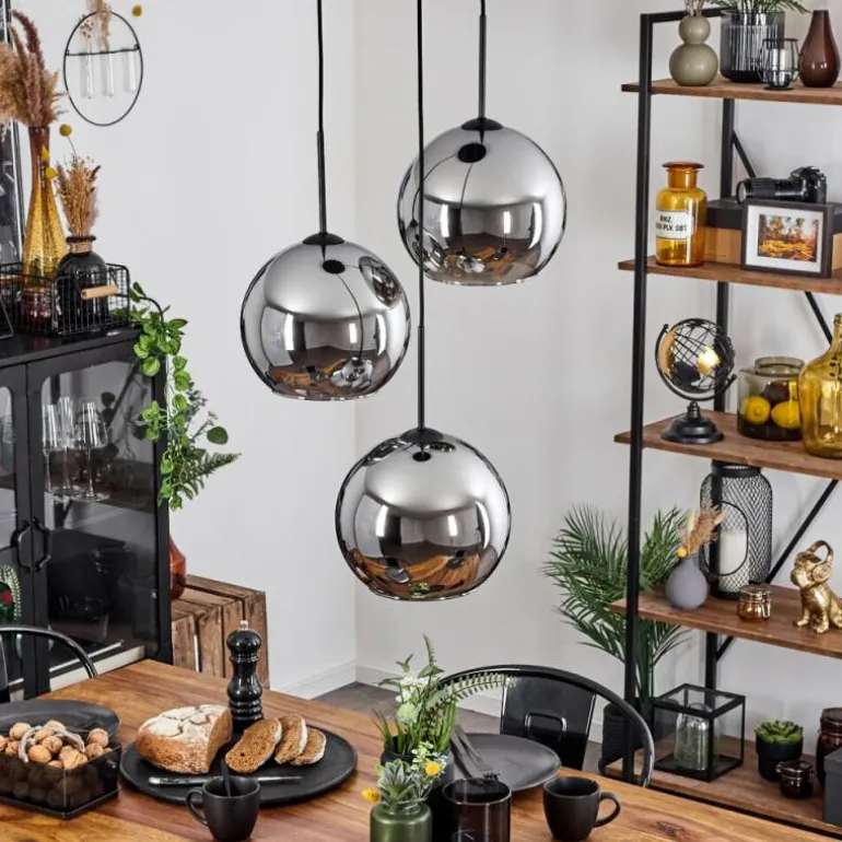 Suspension Verre 25 cm Koyoto Chrome, Fumé, 3 lumières