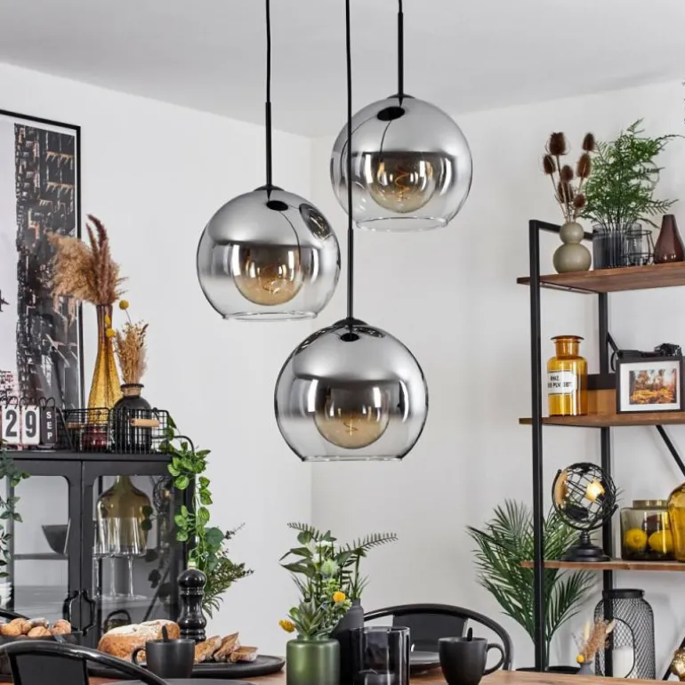 Suspension Verre 25 cm Koyoto Clair, Fumé, 3 lumières