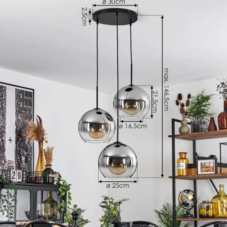 Suspension Verre 25 cm Koyoto Clair, Fumé, 3 lumières