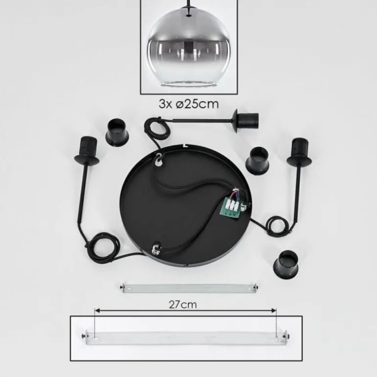 Suspension Verre 25 cm Koyoto Clair, Fumé, 3 lumières