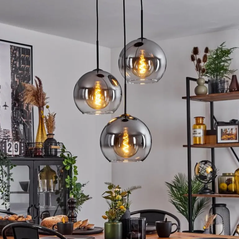 Suspension Verre 25 cm Koyoto Clair, Fumé, 3 lumières