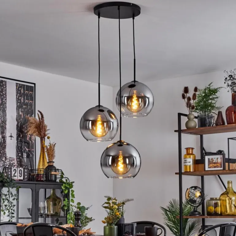 Suspension Verre 25 cm Koyoto Clair, Fumé, 3 lumières