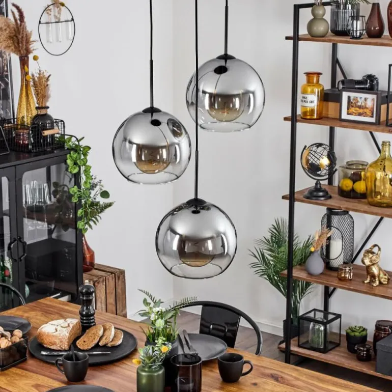 Suspension Verre 25 cm Koyoto Clair, Fumé, 3 lumières