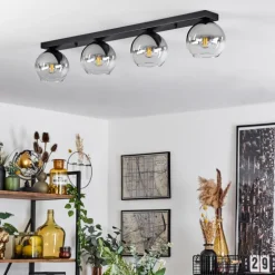 Suspension Verre 15 cm Koyoto Chrome, Clair, Fumé, 4 lumières