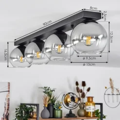 Suspension Verre 15 cm Koyoto Chrome, Clair, Fumé, 4 lumières