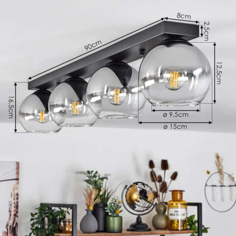 Suspension Verre 15 cm Koyoto Chrome, Clair, Fumé, 4 lumières