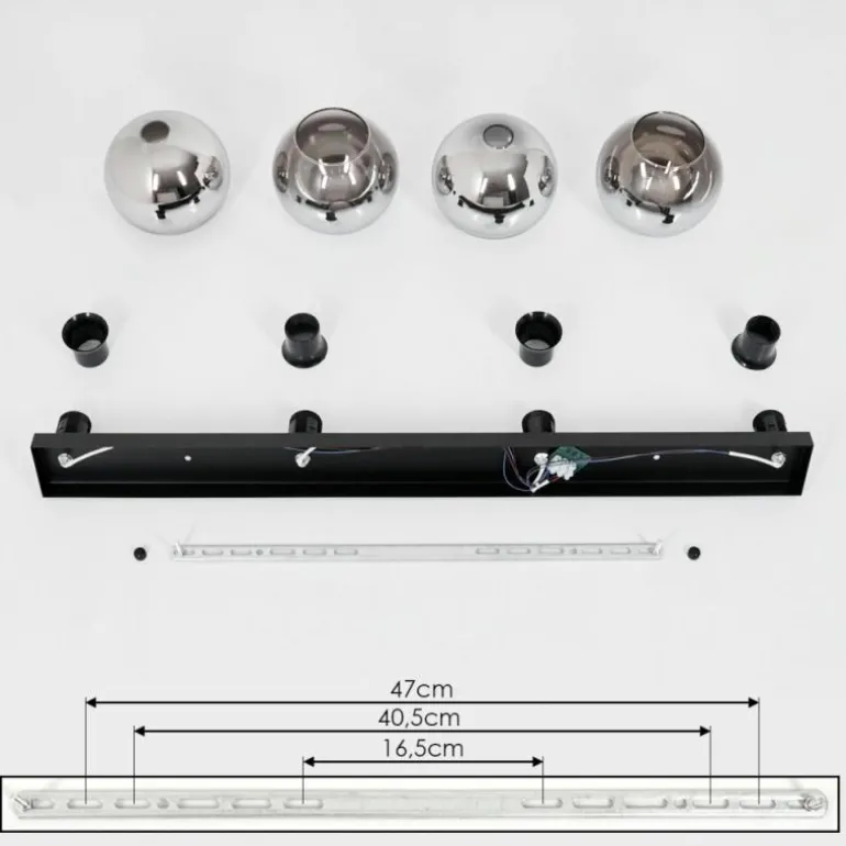 Suspension Verre 15 cm Koyoto Chrome, Clair, Fumé, 4 lumières