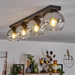 Suspension Verre 15 cm Koyoto Chrome, Clair, Fumé, 4 lumières