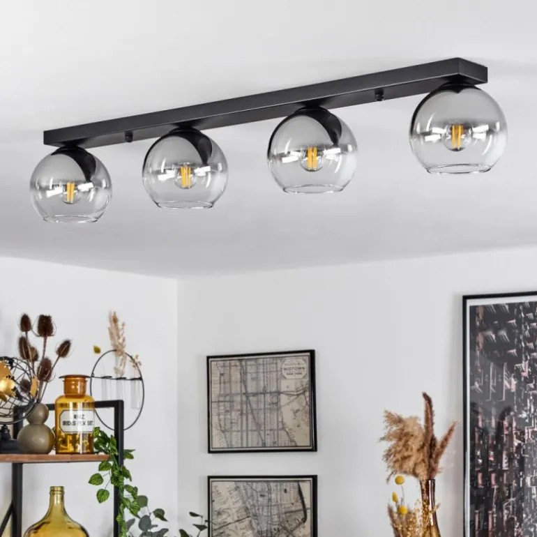 Suspension Verre 15 cm Koyoto Chrome, Clair, Fumé, 4 lumières