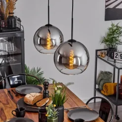 Suspension Verre 25 cm Koyoto Chrome, Clair, Fumé, 2 lumières