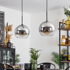 Suspension Verre 25 cm Koyoto Chrome, Clair, Fumé, 2 lumières