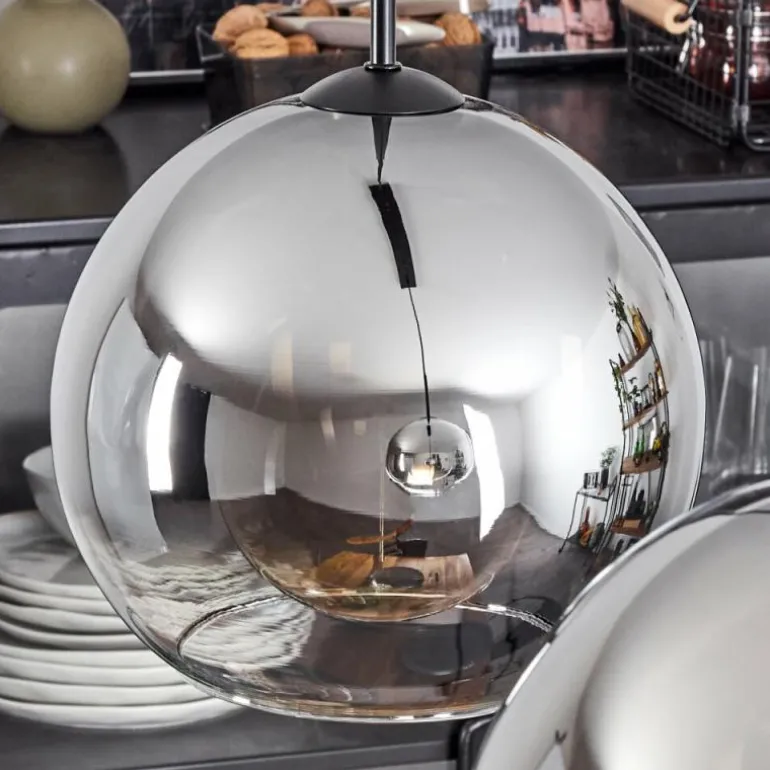 Suspension Verre 25 cm Koyoto Chrome, Clair, Fumé, 2 lumières