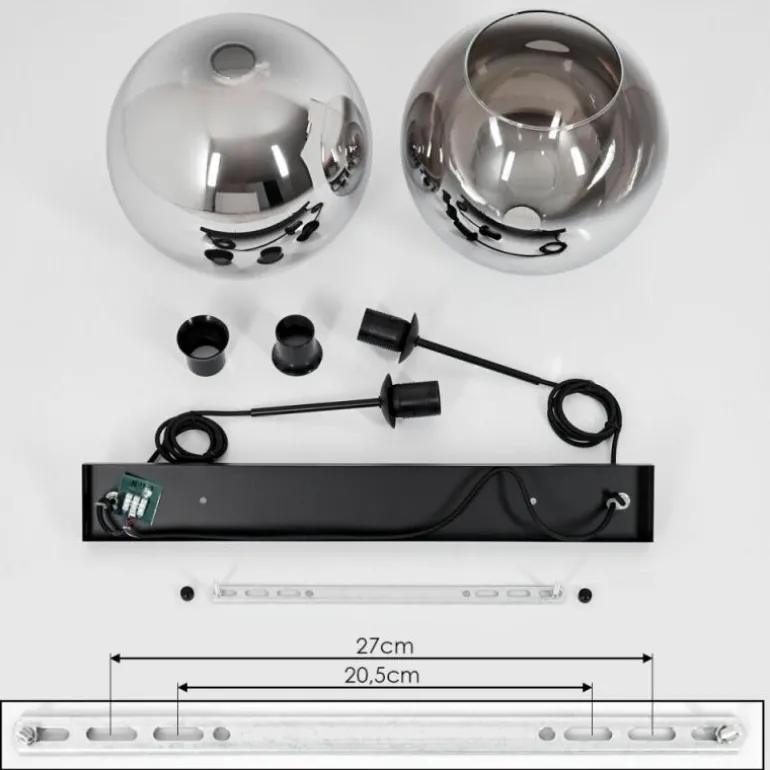 Suspension Verre 25 cm Koyoto Chrome, Clair, Fumé, 2 lumières