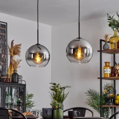 Suspension Verre 25 cm Koyoto Chrome, Clair, Fumé, 2 lumières